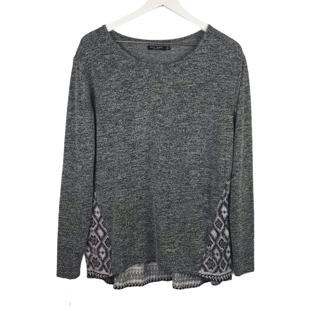 Max Jeans Mixed Media Grey Print Top Women Sz XS